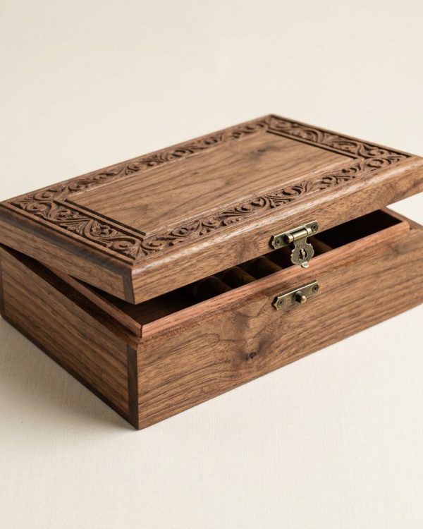Hand-Carved Custom Wooden Cigar Box